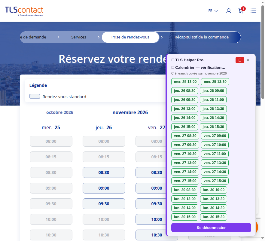 Capture du créneau Centre TLS Contact Tunis