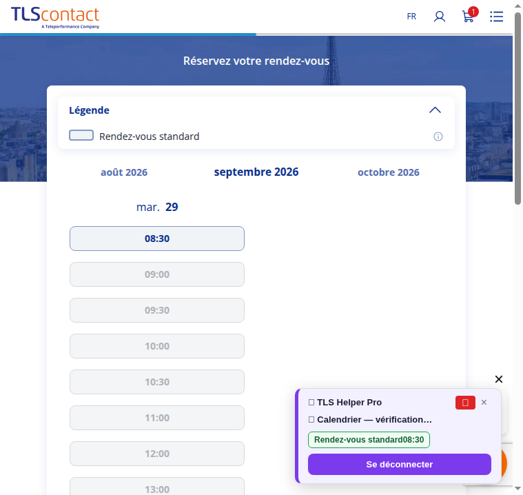 Capture du créneau Centre TLS Contact Tunis