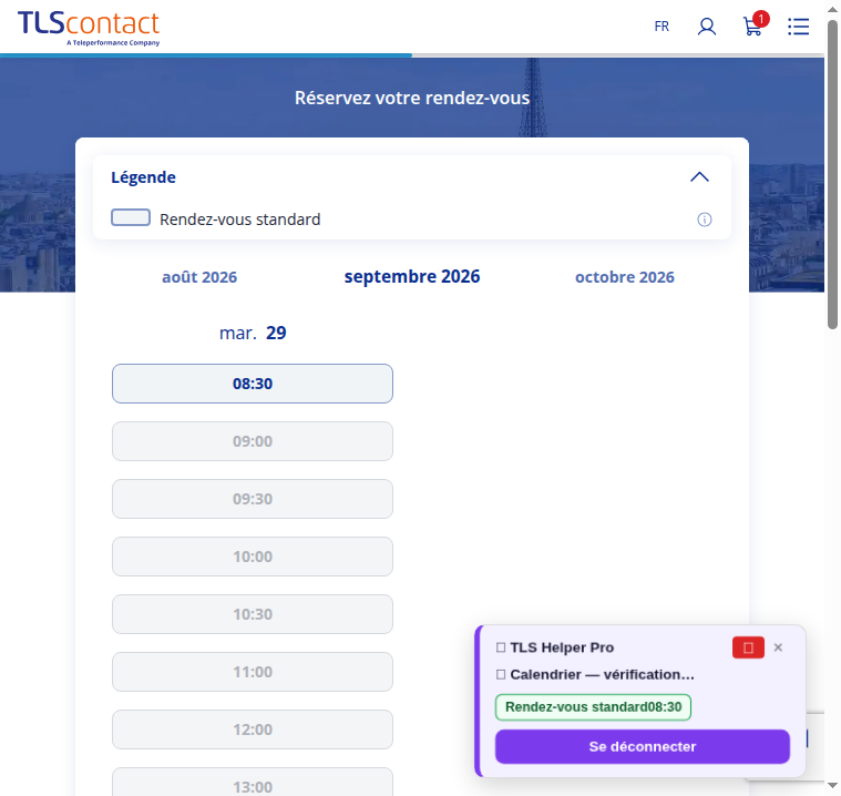 Capture du créneau Centre TLS Contact Tunis