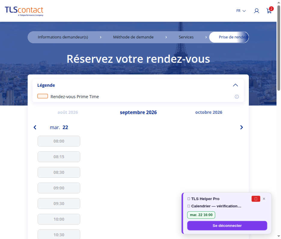 Capture d'écran du rendez-vous disponible