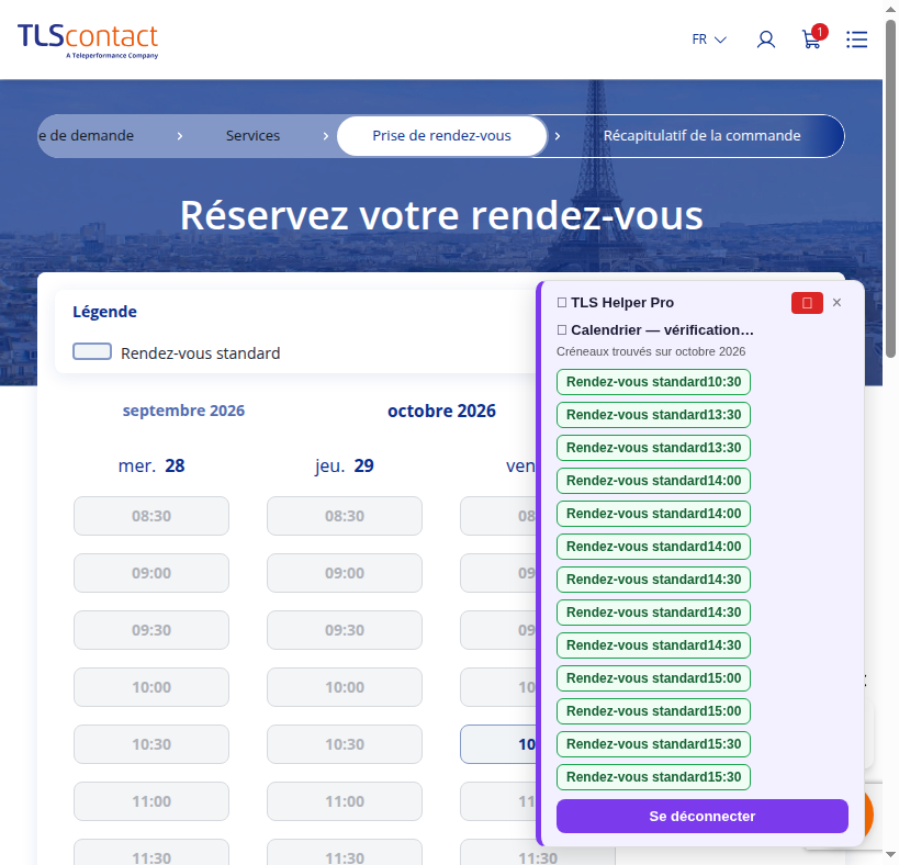 Capture du créneau Centre TLS Contact Tunis