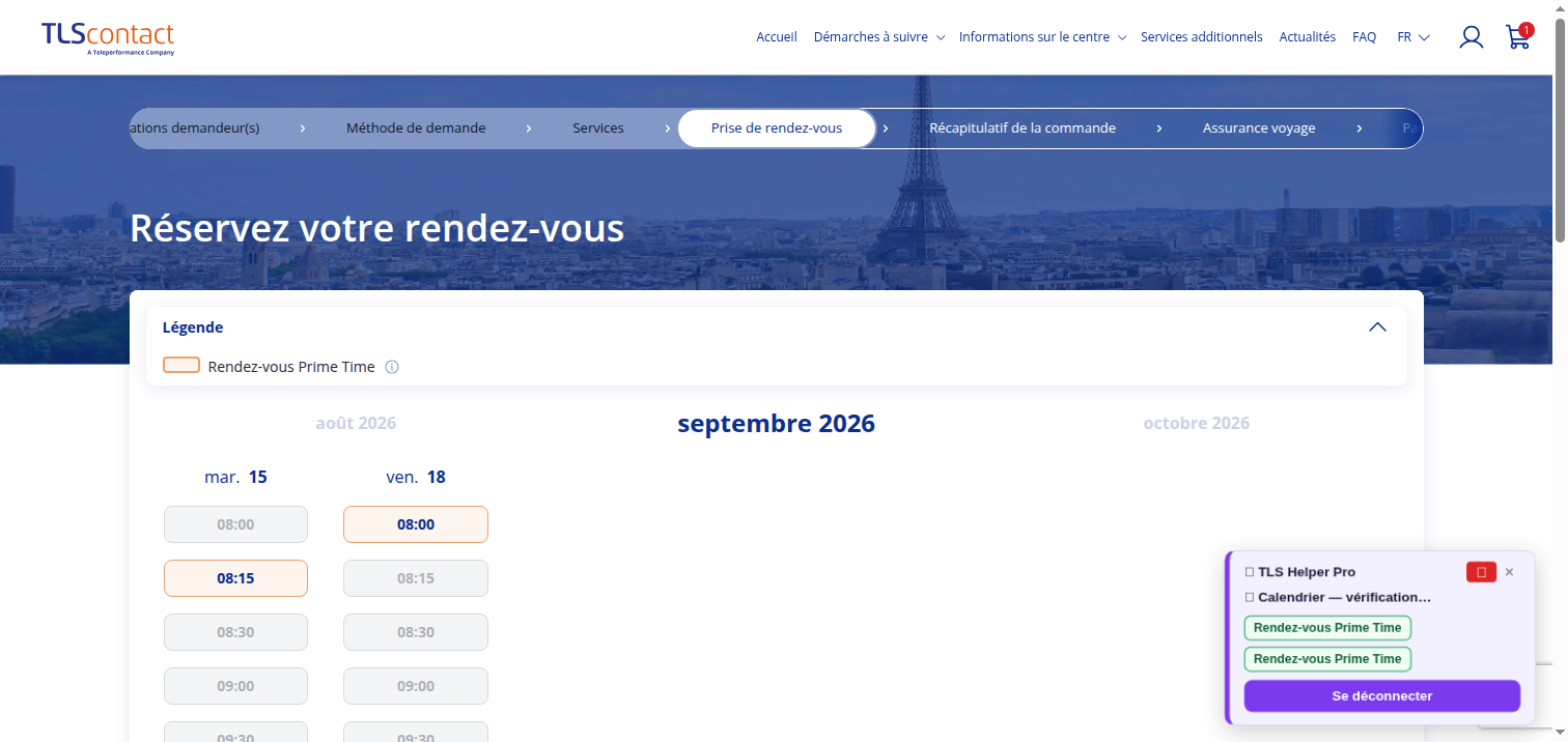 Capture du créneau TLS Contact Sfax