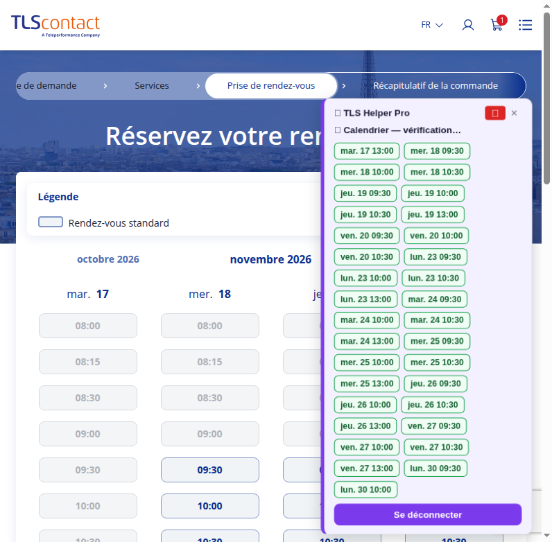 Capture du créneau TLS Contact Sfax