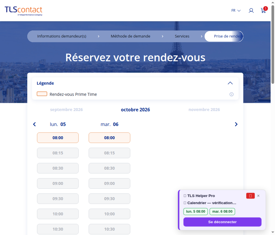 Capture du créneau TLS Contact Sfax