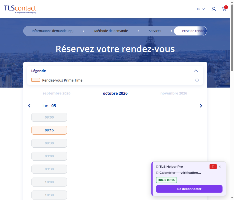 Capture d'écran du rendez-vous disponible