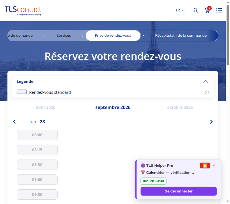 Capture d'écran du rendez-vous disponible
