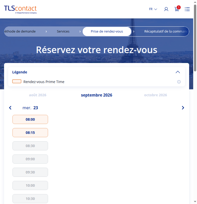 Capture d'écran du rendez-vous disponible