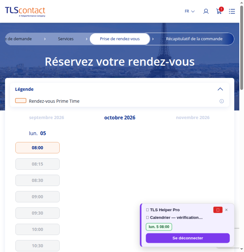 Capture d'écran du rendez-vous disponible