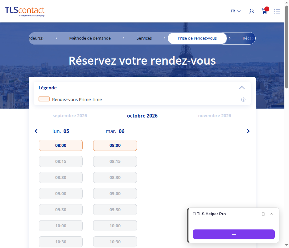 Capture d'écran du rendez-vous disponible