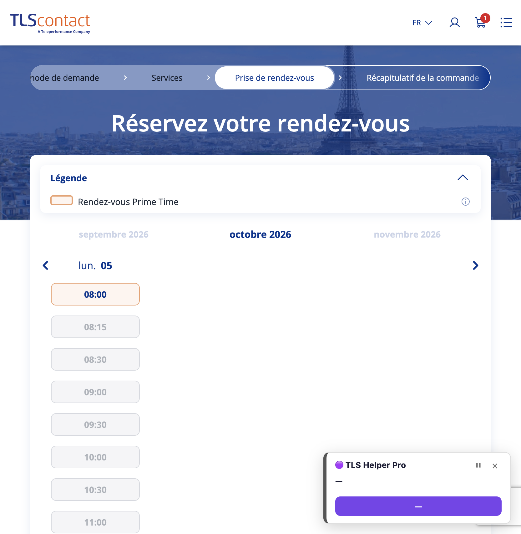 Capture du créneau TLS Contact Sfax