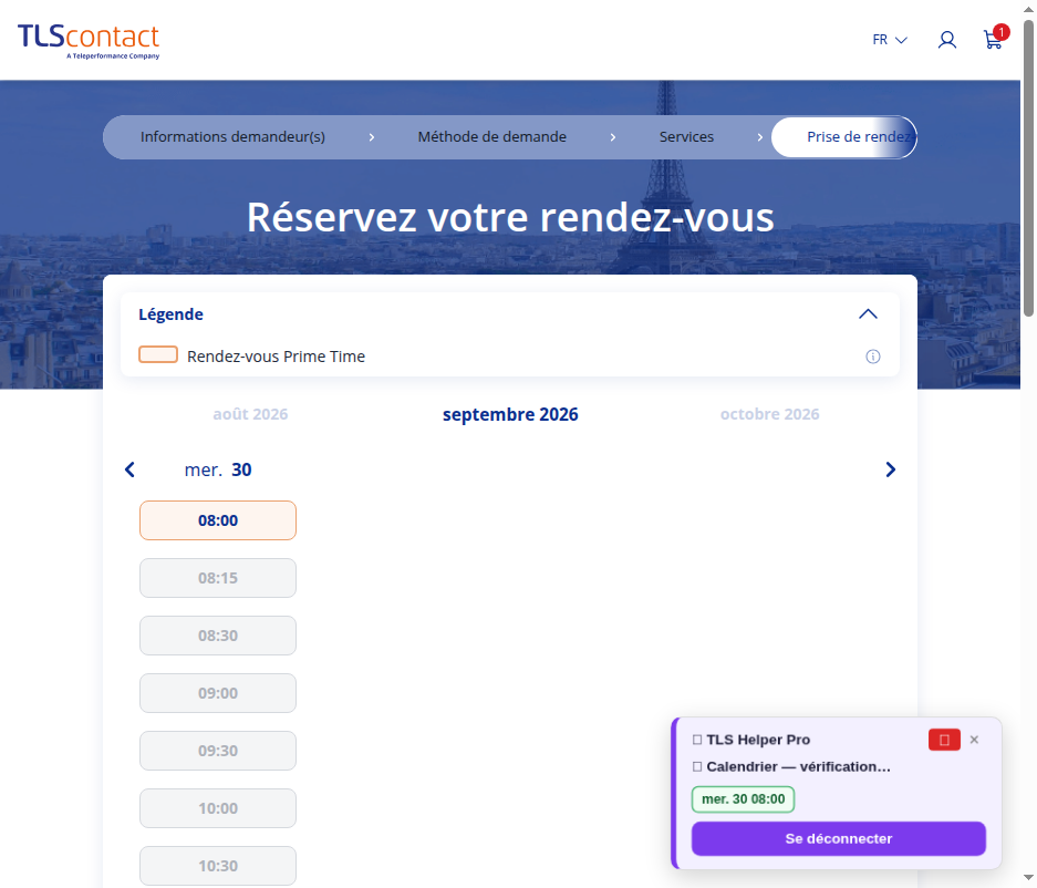 Capture du créneau TLS Contact Sfax