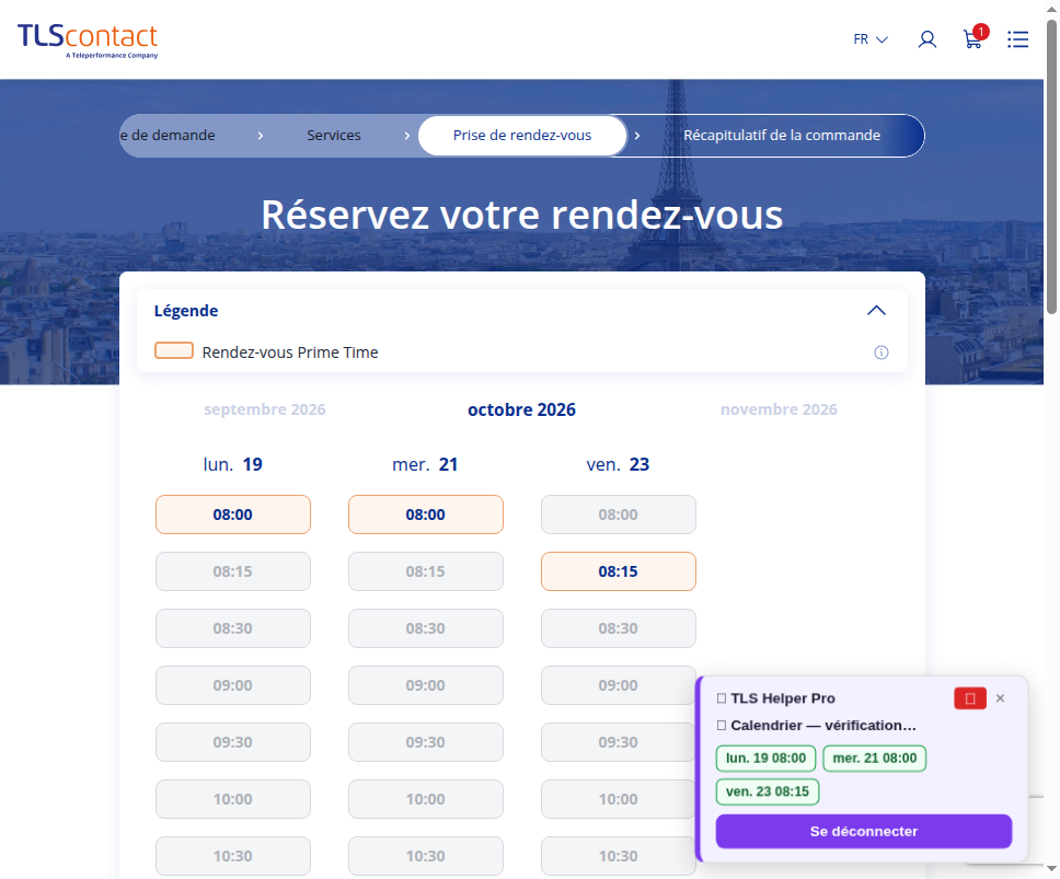 Capture du créneau TLS Contact Sfax