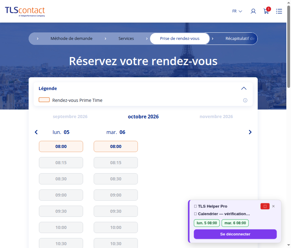 Capture du créneau TLS Contact Sfax