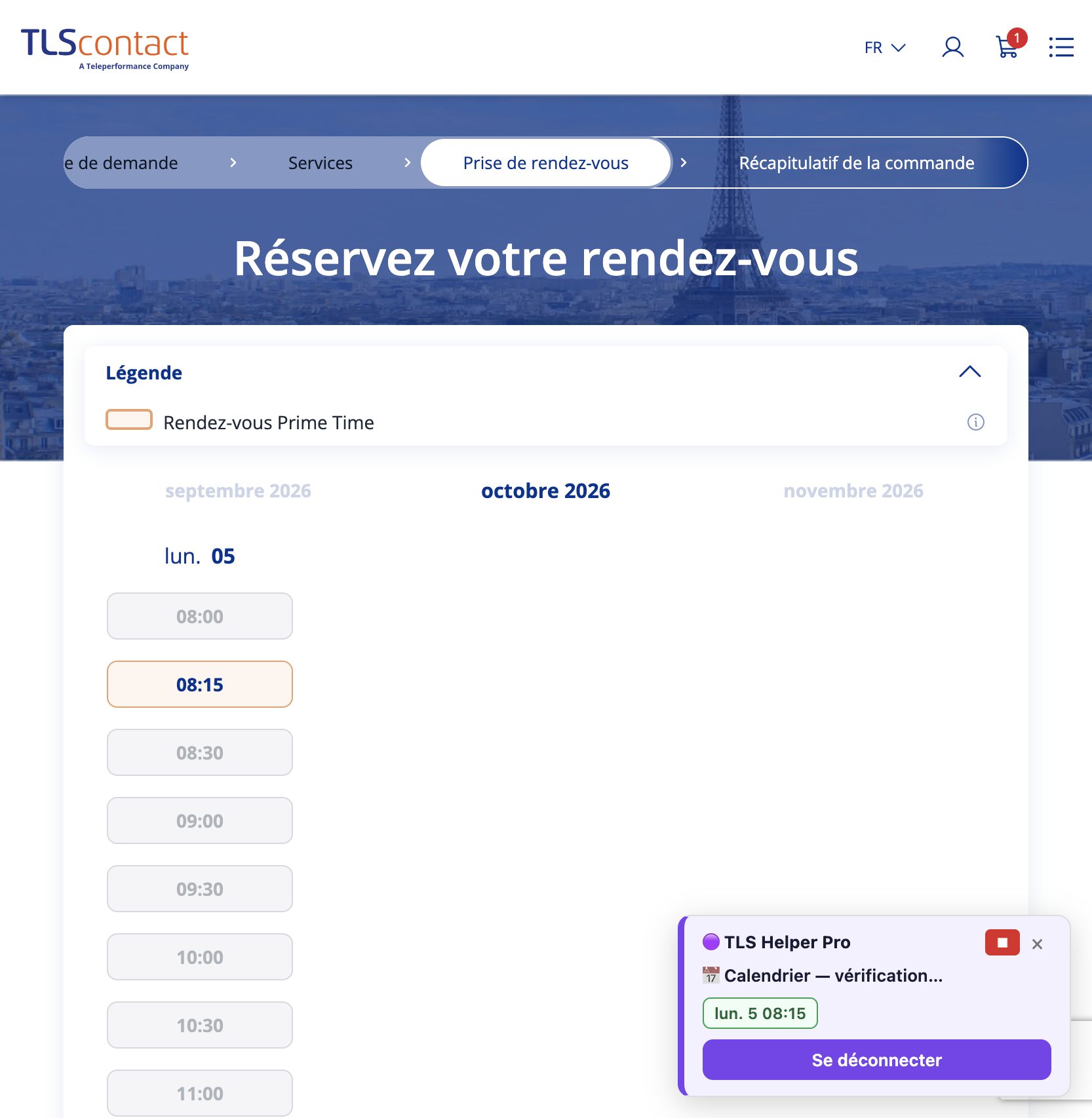 Capture du créneau TLS Contact Sfax