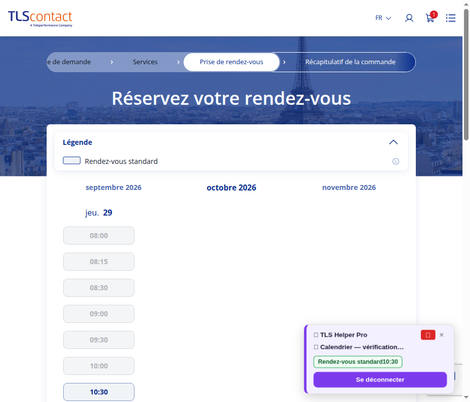 Capture d'écran du rendez-vous disponible