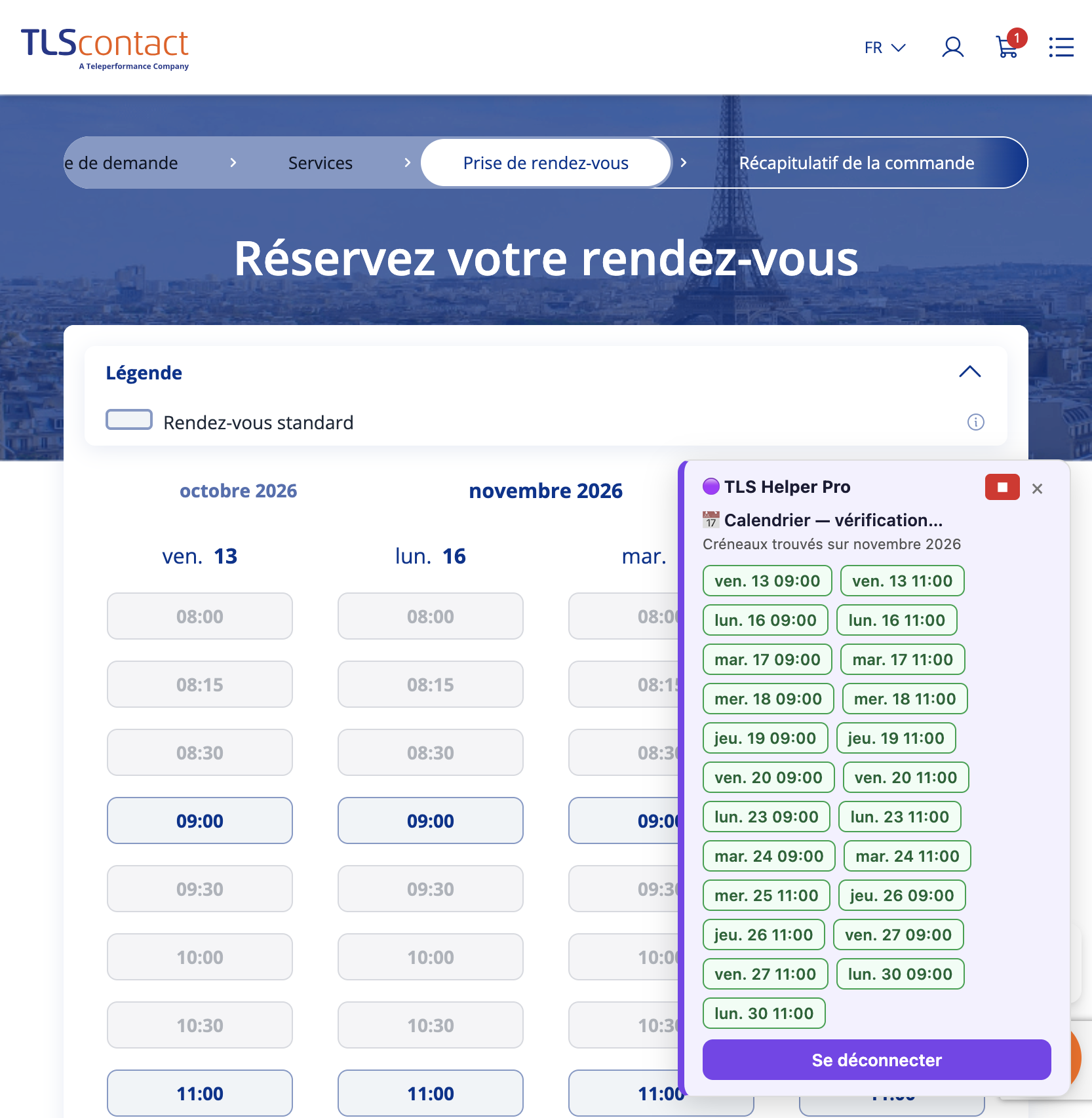 Capture du créneau TLS Contact Sfax