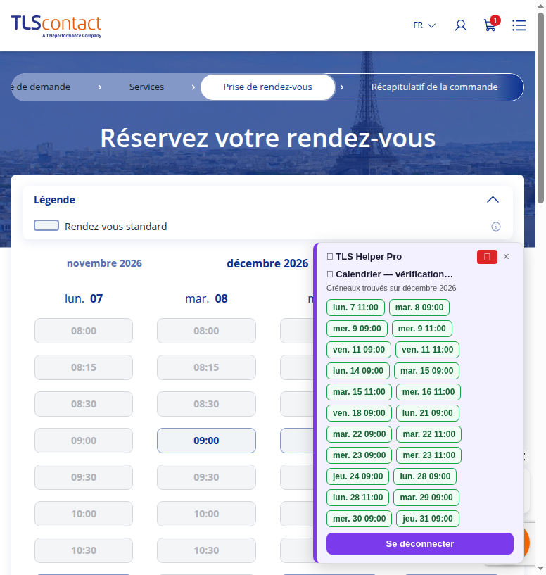 Capture du créneau TLS Contact Sfax