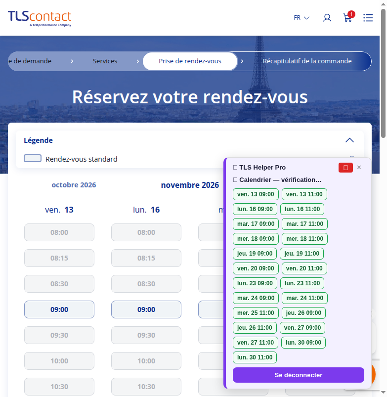 Capture du créneau TLS Contact Sfax