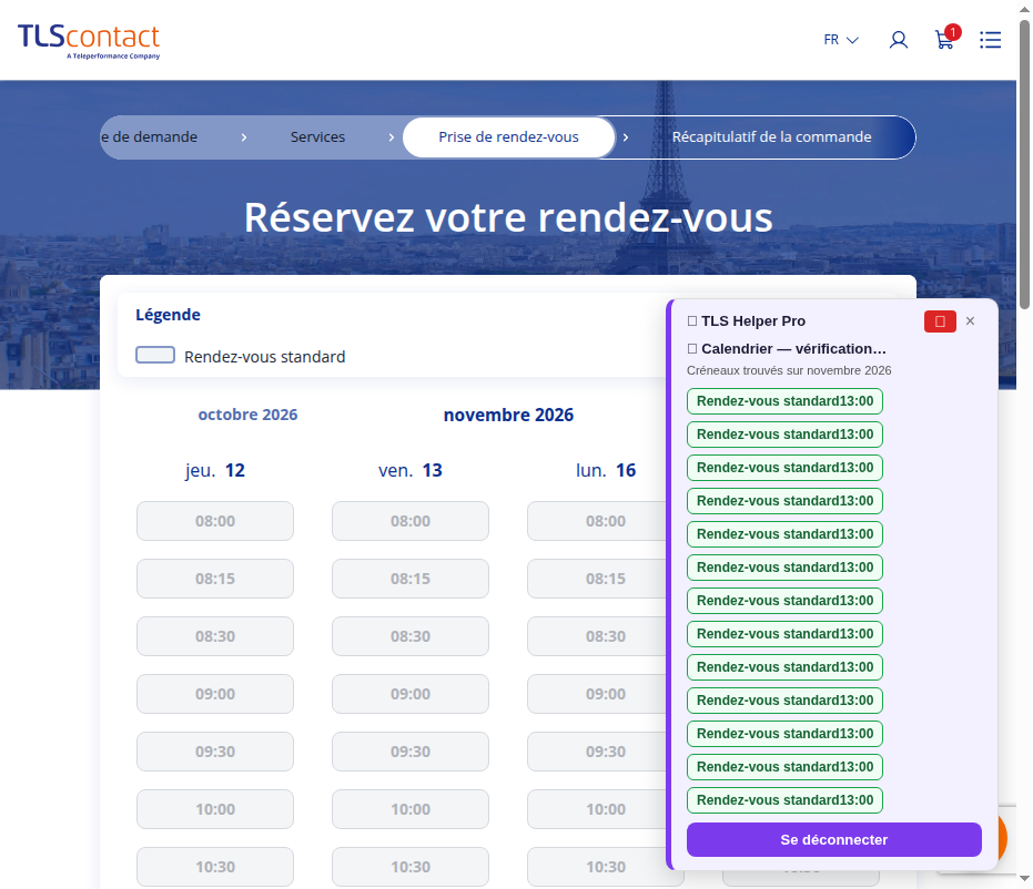 Capture du créneau TLS Contact Sfax