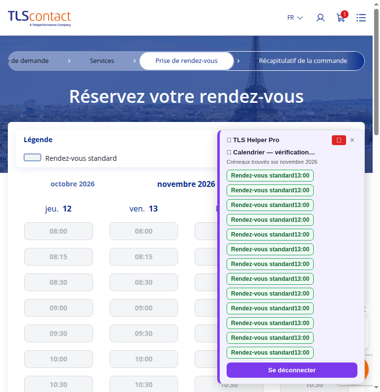 Capture du créneau TLS Contact Sfax