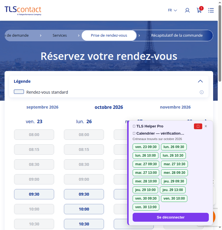 Capture du créneau TLS Contact Sfax