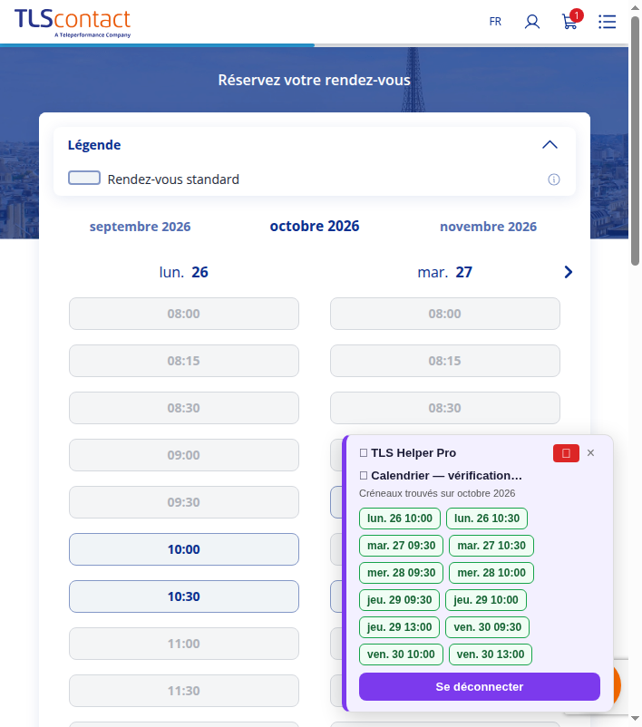 Capture du créneau TLS Contact Sfax