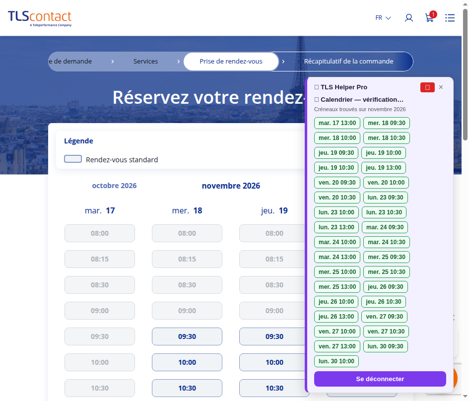 Capture du créneau TLS Contact Sfax
