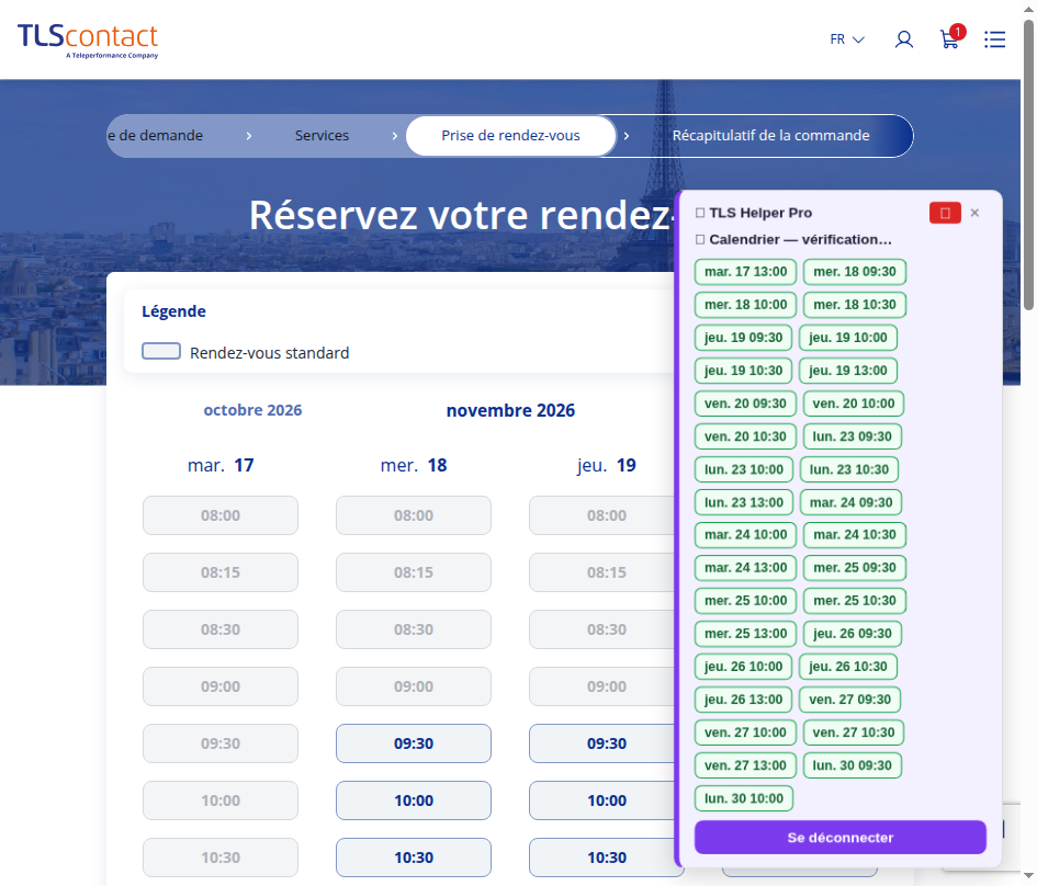Capture du créneau TLS Contact Sfax