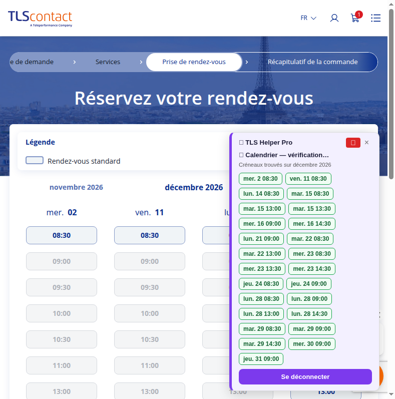 Capture d'écran du rendez-vous disponible — Centre TLS Contact Tunis