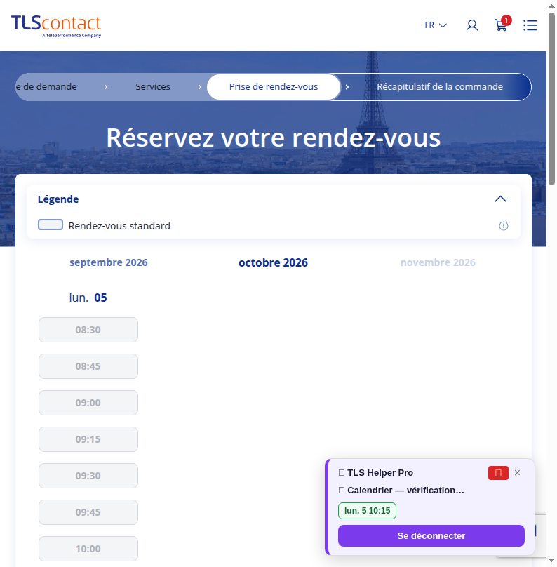 Capture du créneau TLS Contact Erevan