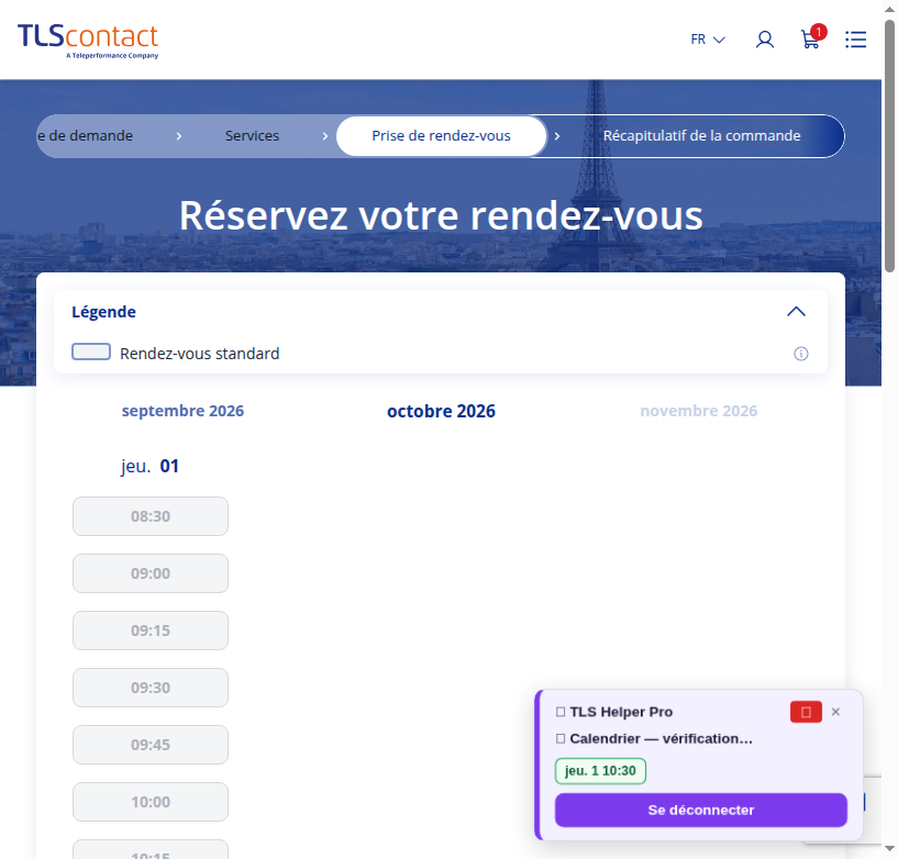 Capture du créneau TLS Contact Erevan