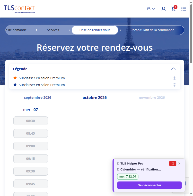 Capture du créneau TLS Contact Erevan