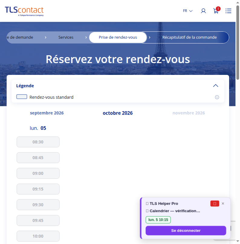 Capture du créneau TLS Contact Erevan