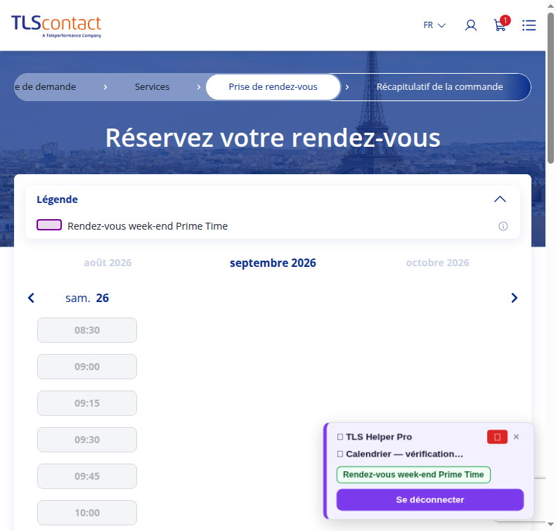 Capture du créneau TLS Contact Erevan