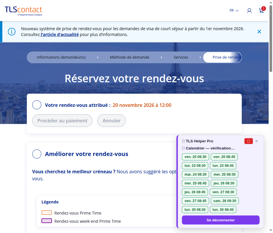 Capture du créneau TLS Contact Erevan