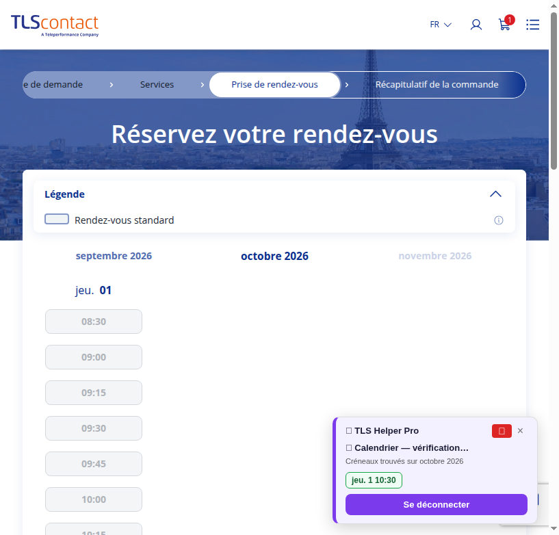 Capture du créneau TLS Contact Erevan