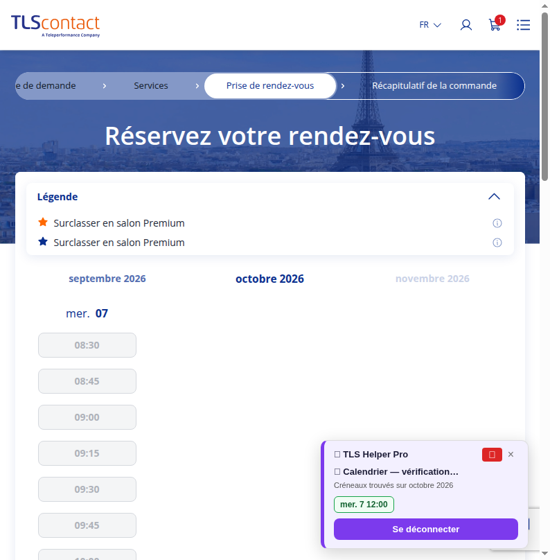 Capture du créneau TLS Contact Erevan