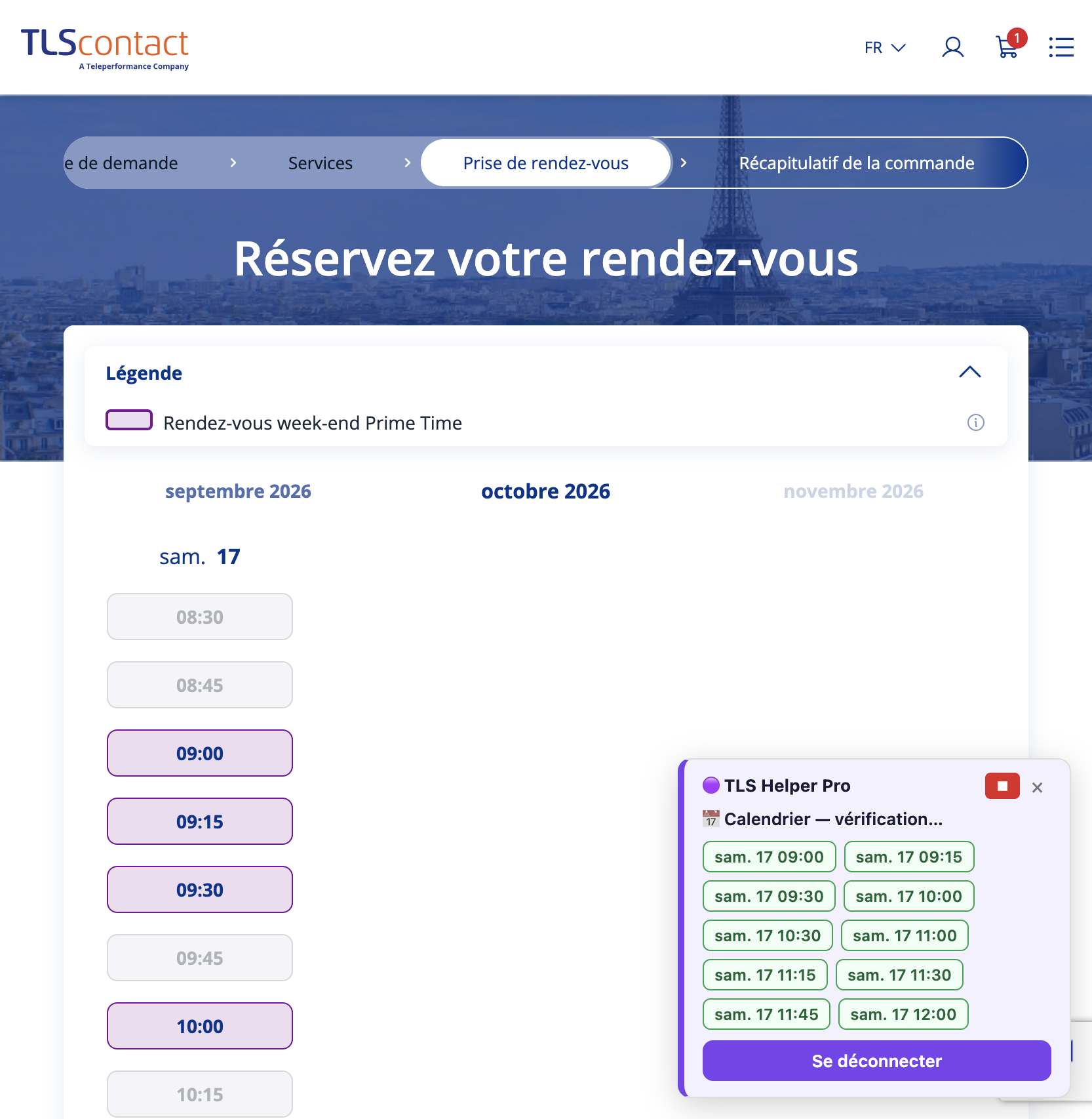 Capture du créneau TLS Contact Erevan