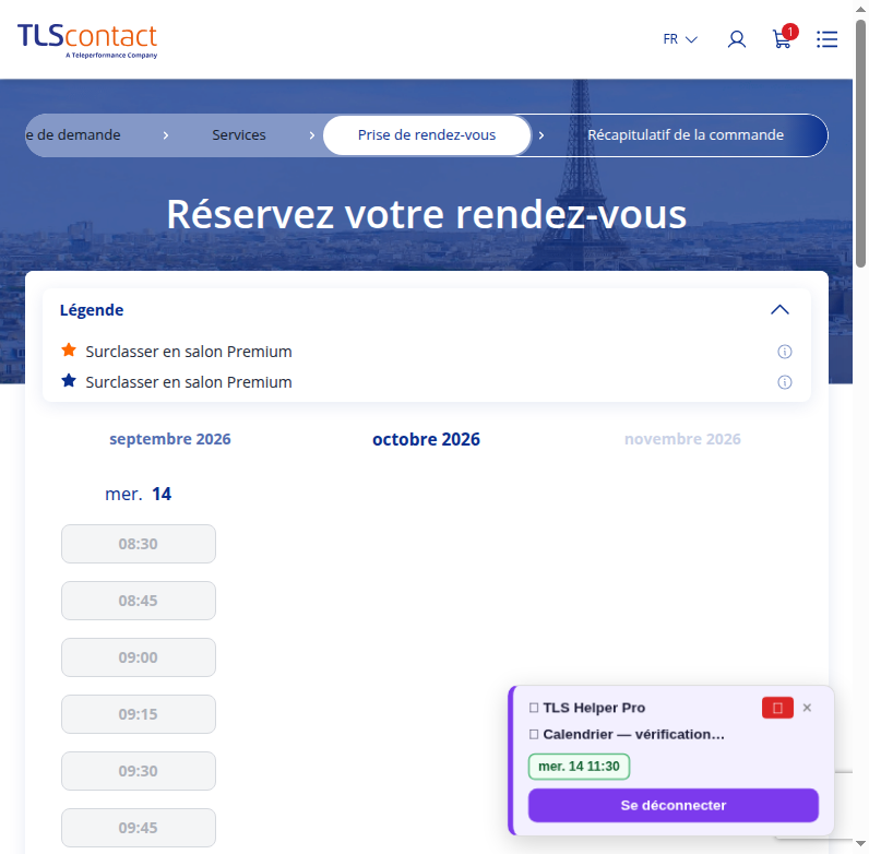 Capture d'écran du rendez-vous disponible