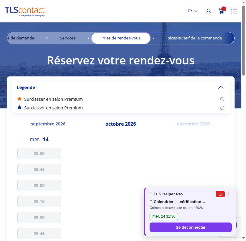 Capture du créneau TLS Contact Erevan