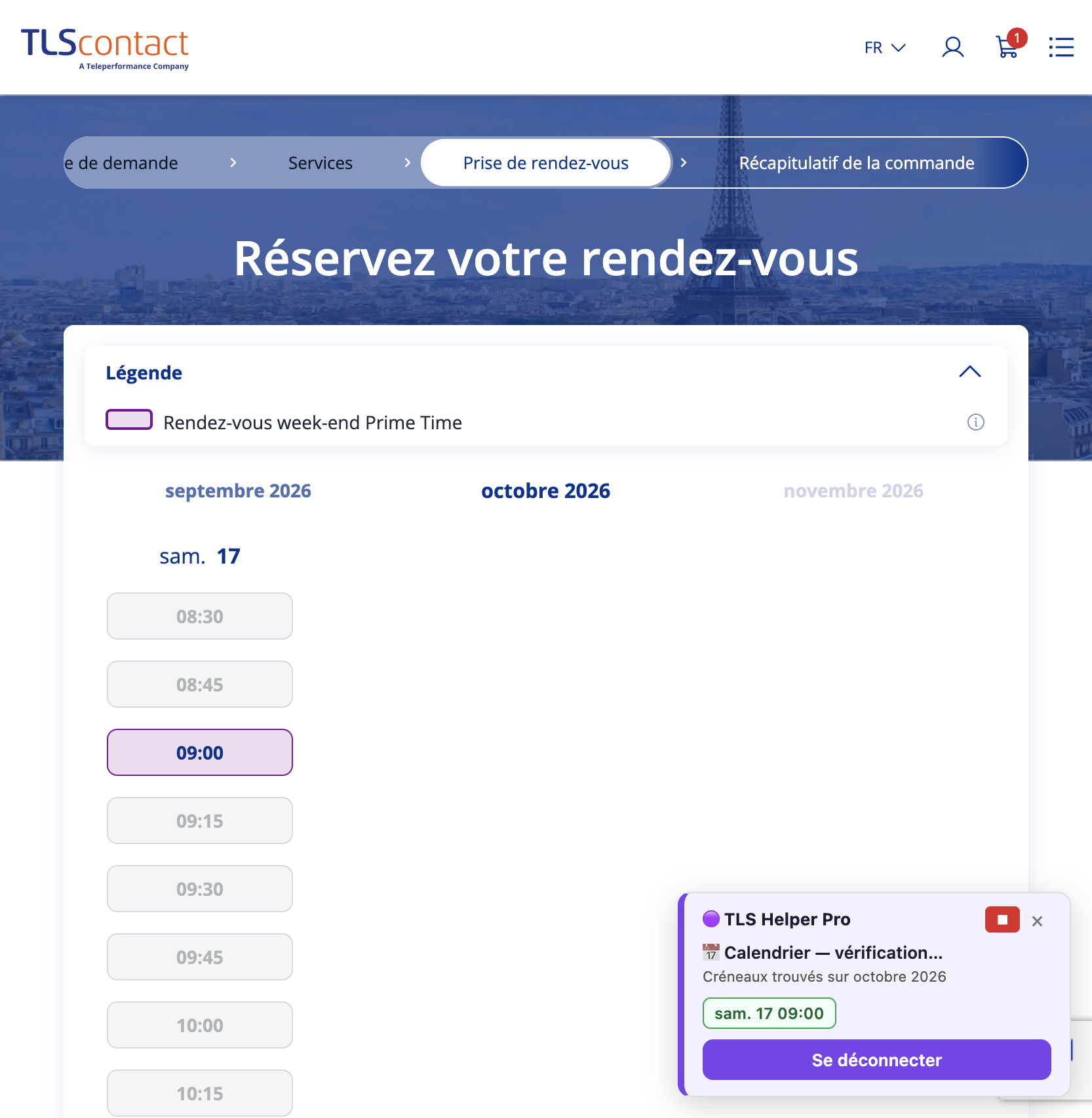 Capture du créneau TLS Contact Erevan
