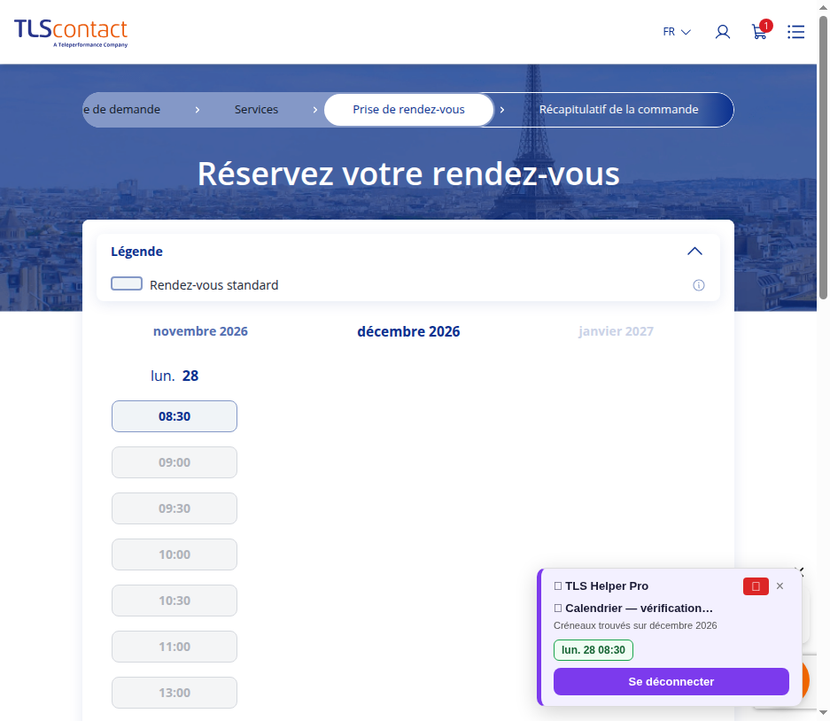 Capture du créneau TLS Contact Sfax