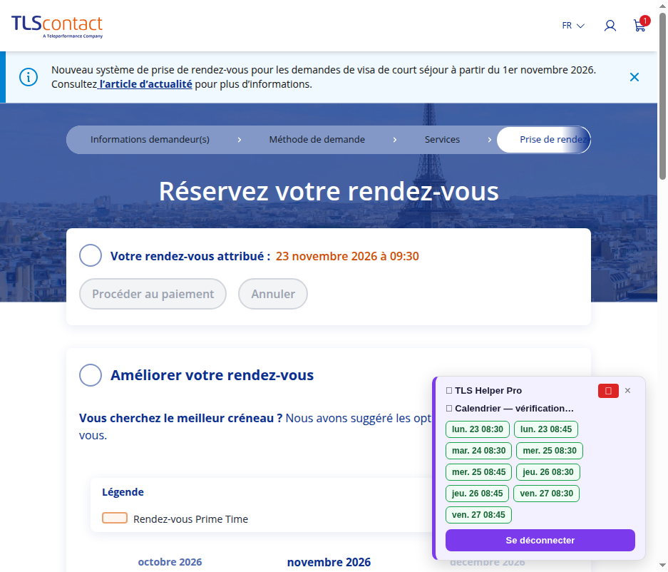 Capture du créneau TLS Contact Erevan