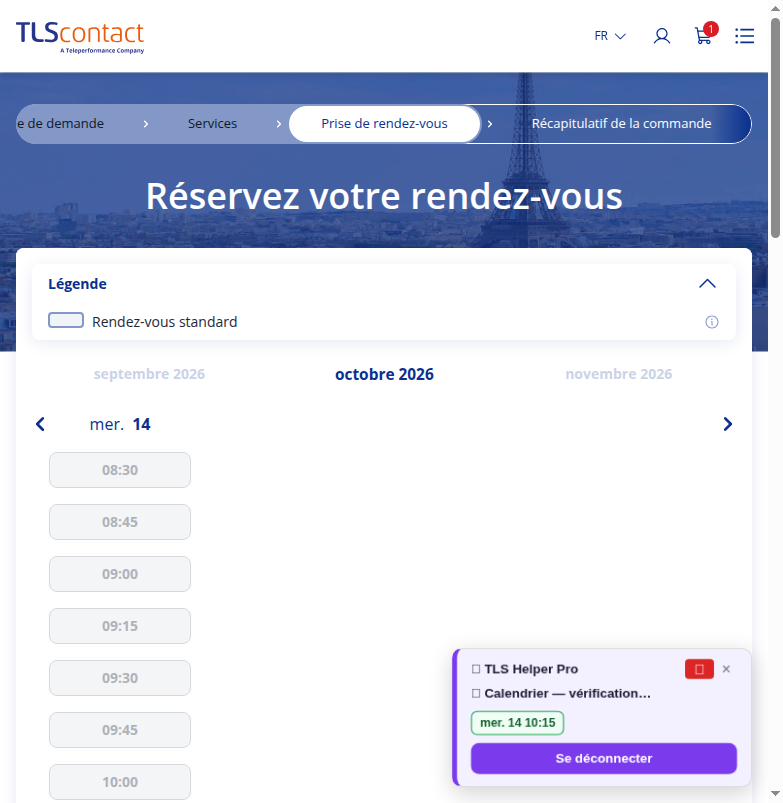 Capture du créneau TLS Contact Erevan