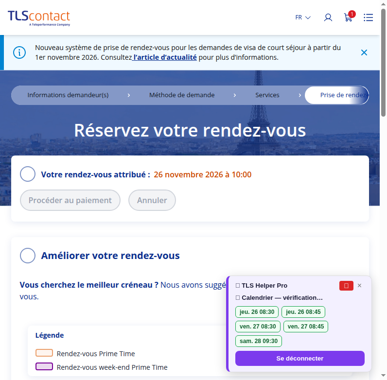Capture du créneau TLS Contact Erevan