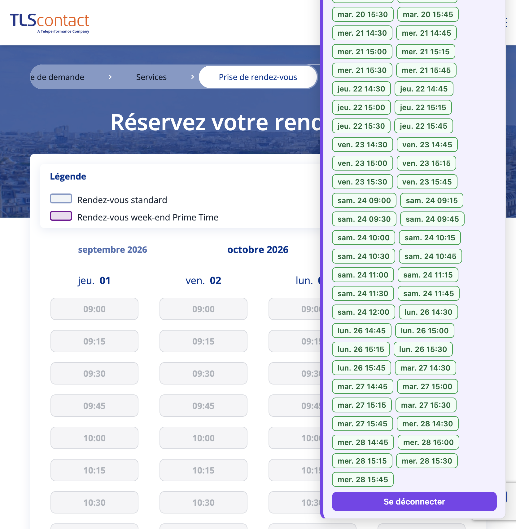 Capture du créneau TLS Contact Erevan