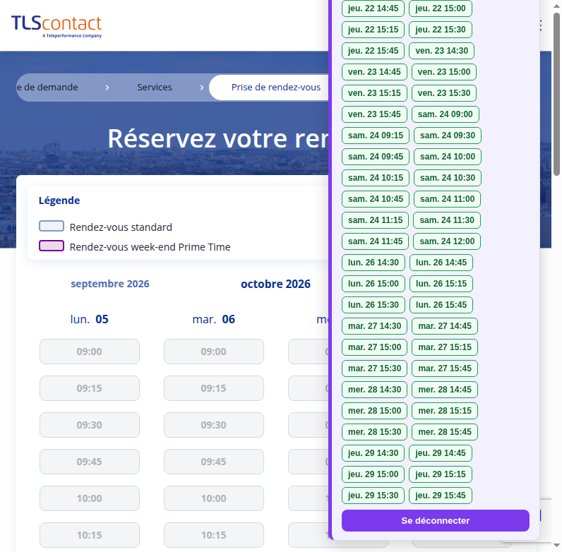 Capture du créneau TLS Contact Erevan