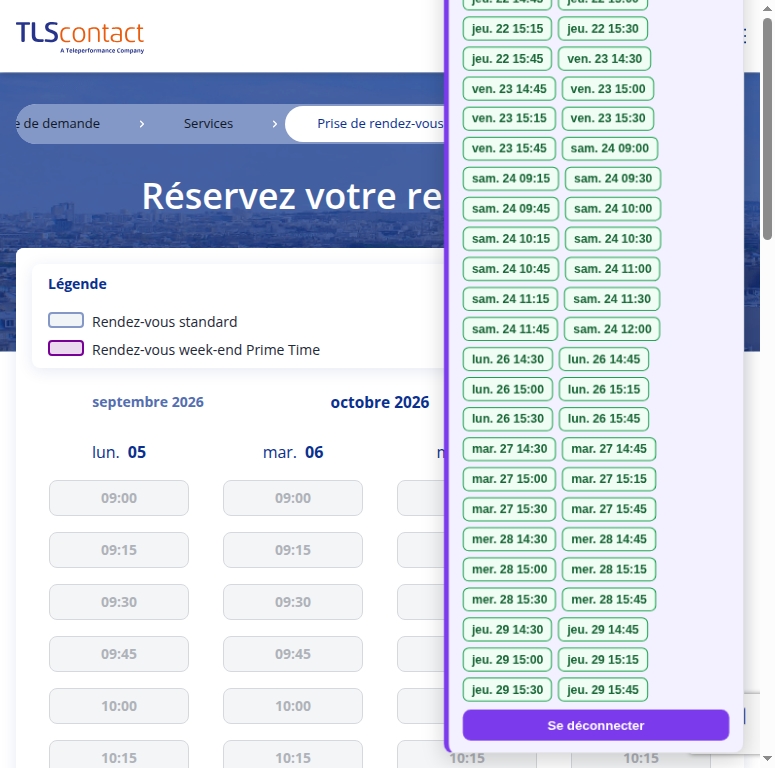 Capture du créneau TLS Contact Erevan