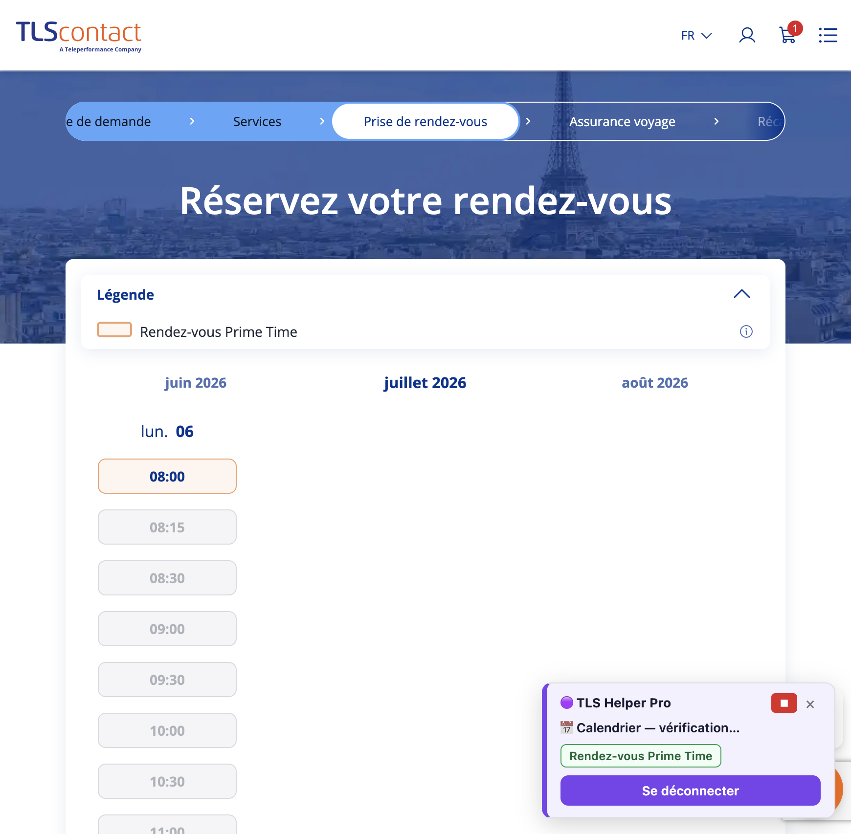 Capture d'écran Centre TLS Contact Tunis - Tourisme / Visite privée - VISE