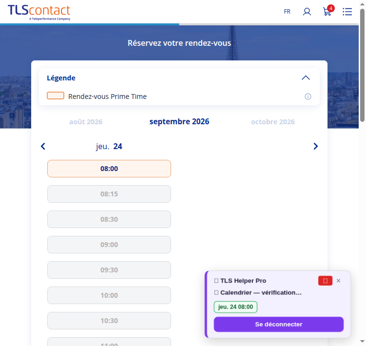 Capture d'écran du rendez-vous disponible